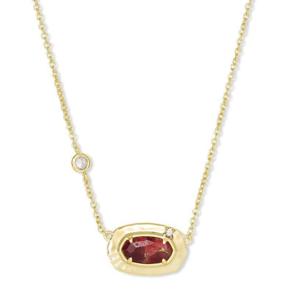 Kendra Scott Red Brown Jade Geometric Pendant Choker Light Gold Copper